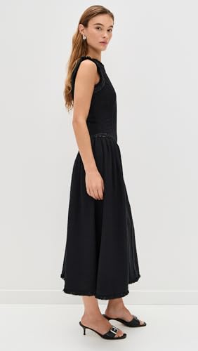 Women's Black Boucle Sleeveless Midi Dress4