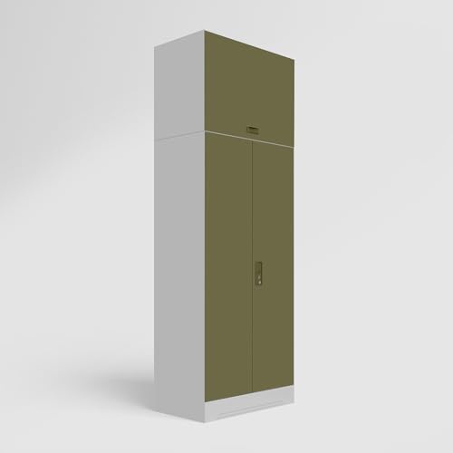Image of GODREJ INTERIO Almirah Slimline 2-Door Steel Almirah, Cupboard for Clothes (Royal Ivory and Olive Branch), 1-Year Warranty, 1 Locker, 4 Shelves, Over Head Unit