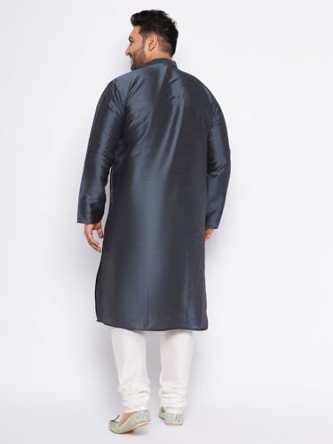 Image of Vastramay Plus Men's White Silk Blend Kurta Pyjama Set VPLUSMKWH001nPBL 44 | Independence Day