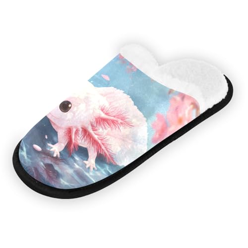 Axolotl Cute Pink Leaves Slippers For Women Men Soft Memory Foam Non-Slip Animal Winter Indoor House Shoes Travel Slipper2