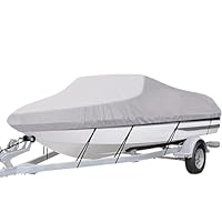 Abdeckplanen für Boote, Bootsplane Wasserdicht, 600D Oxford Gewebe Bootsabdeckung Persenning, Grau, Anti-UV und Wasserdicht, für V-Rumpf Boote, Ruderboot, Angelboot, Größe 14-16FT