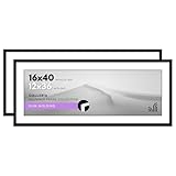 Americanflat 16x40 Picture Frame with Polished Plexiglass - Set of 2 - Use as 12x36 Frame with Mat or Display 16x40 Photo Without Mat - Galleria Collection - Picture Frames for Wall Display - Black