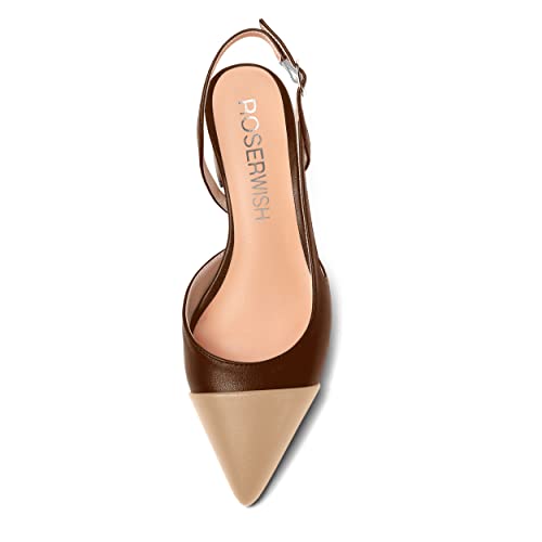 ROSERWISH Womens Matte Wedding Two Toned Fashion Slingback Pointed Toe Party Chunky Low Heel Pumps Dress Shoes 2 Inch3