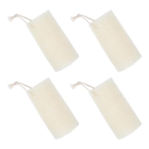 VICASKY 4 Esponjas Exfoliantes Corporales de Lufa Natural, Toallitas de Baño Vegetales Suaves, Tamaño 15 Cm X 5.5-8 Cm, Color Blanco, Ideales para Ducha y Exfoliación Corporal