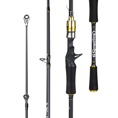 Image of Sougayilang Fishing Rod, Composite Glass & Carbon Fiber Blanks Spinning Rod and Casting Rod, 2Pc Fishing Pole with EVA Handle-Golden-2.1m-Casting