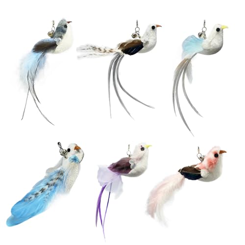 DONGKER Jouets en Plumes pour Chat, 6 Pièces, Recharges de Plumes Naturelles avec Cloches pour l'Exercice de Chasse