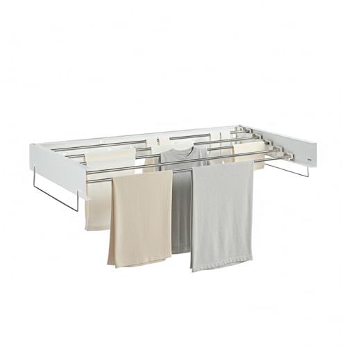 BRINDEK Tendedero Plegable de Pared 5 Niveles para Colgar Ropa | Extensible y abatible | Incluye asa Colgante | Soporta hasta 30 kg | Profundidad Plegado 3 cm | 80 o 100 cm (100cm)