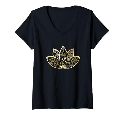 Donna Simbolo di Lotus Om, Yoga Maglietta con Collo a V