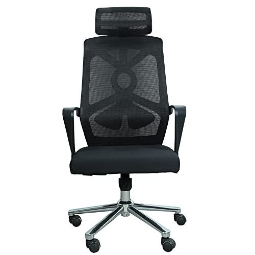 Image of Lakdi The Furniture Co High Back Director & Executive Mesh Chair with Height Adjustable & Revolving Chair and Head Rest Support Premium Design & Metal Legs Base Chorme Finish -(132288 ISL707)