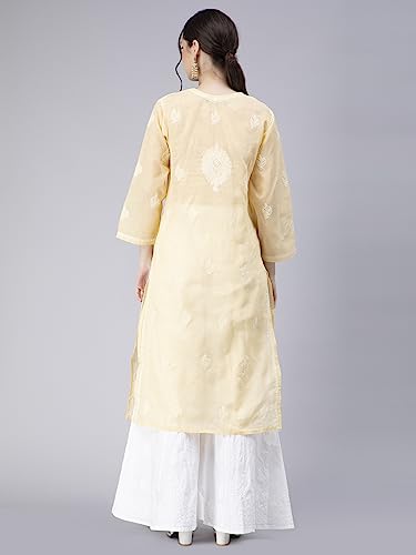 Image of Seva Chikan Hand Embroidered Lucknowi Chikankari Cotton Kurta Kurti for Women SCL4316