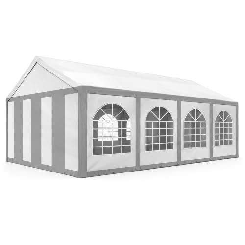 TOOLPORT Hochwertiges Partyzelt 4x8 m Pavillon Zelt PE Plane 450 N Gartenzelt Festzelt Bierzelt Wasserdicht grau-weiß