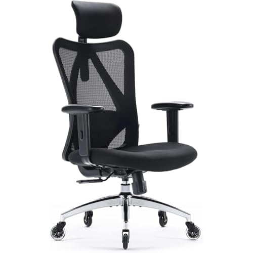 SIHOO M18 Office Chair Ergonomic Desk Chair, Breathable Mesh Design High Back Computer Chair, Adjustable Headrest and Lumbar Support, Upgraded to Rollerblade Wheels (Black)