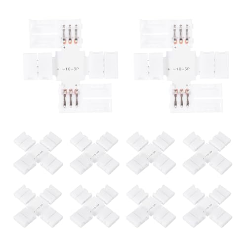 MECCANIXITY 10 Pcs X-Shaped 3 Pin 10mm LED Strip Lights Connectors Solderless Extendable Terminal Adapters for RGB LED Strip Lights DIY Lighting Projects