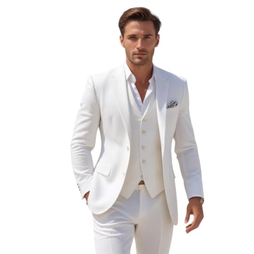 Men Linen Suit 3 Piece Formal Fashion Party Wear Wedding Groomsmen Dinner Tailored Suit