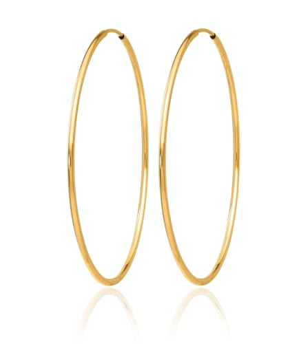 10K Solid Yellow Gold Endless Tube Round Large Hoop Earrings3