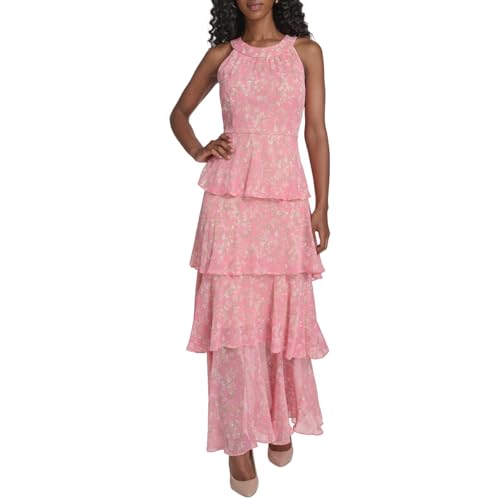 Image of Tommy Hilfiger Women's Sleeveless Halter Neck Tiered Skirt Maxi Dress
