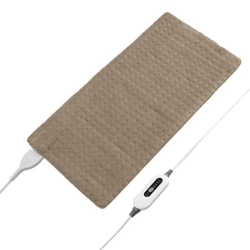 Comfort Zone 12" x 24" Electric Heating Pad – Fast Heating, 4 Heat Settings, Soft Flannel, 2-Hour Auto Shut-Off, Machine Washable, for Soothing Warmth & Gentle Relief (Tan/Beige)