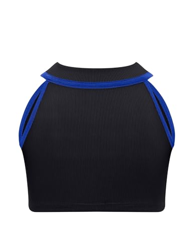 TiaoBug Girls Fashion Ribbed Contrast Color Vest Halter Neck Sleeveless Crop Top for Sports Dance Cheerleading4