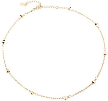 S.J JEWELRY Women Simple Delicate Full Moon 14K Gold Plated/Rose Gold/Silver Plated Layered Pendant Handmade Star Chokers Necklaces CK-3D Heart