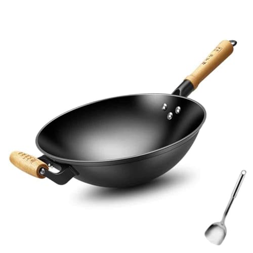 Wok de hierro fundido hecho a mano con mango de madera miniatura 2