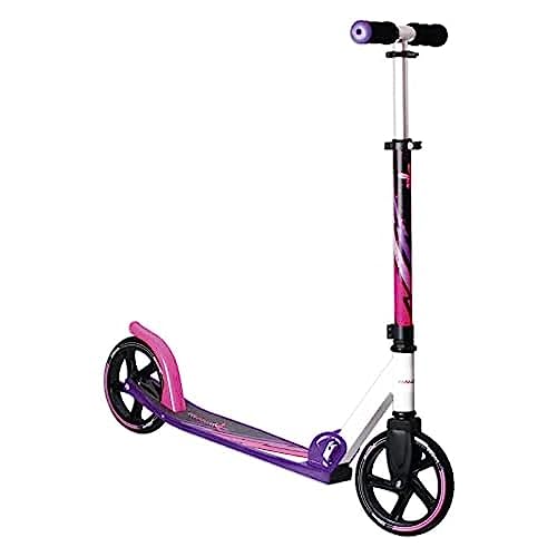 muuwmi Aluminium Scooter– Tretroller, 205 mm, ABEC 7, GS-geprüft, höhenverstellbar, XL-Deck, lila-pink-schwarz