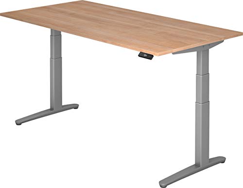 Preisvergleich Produktbild bümö® massiver elektrisch höhenverstellbarer Designer Schreibtisch / ergonomischer Stehschreibtisch / elektrischer Bürotisch / Büroschreibtisch mit Memoryfunktion in Nussbaum 200 x 100 cm