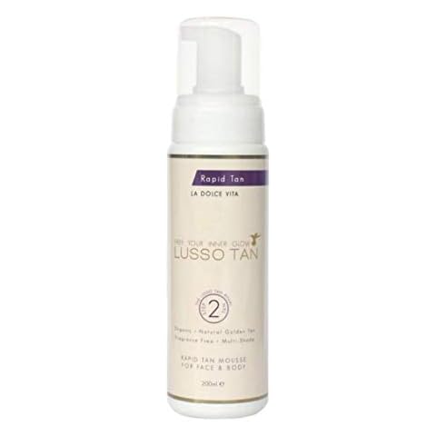 Lusso Rapid Self Tan Mousse for Face and Body - Organic, Vegan and Cruelty-Free, False Tanning Body Mousse. Instant-drying. Streak-free, Flawless Finish Fake Tan Cover