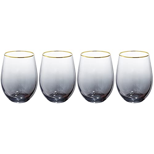 Mygift Gunmetal Gray Stemless Wine Glasses With Brass Tone Rim, Set Of 4 - Modern Smokey Design Drinking Glasses For Red And White Wine - Holds 18 Oz #TOP5