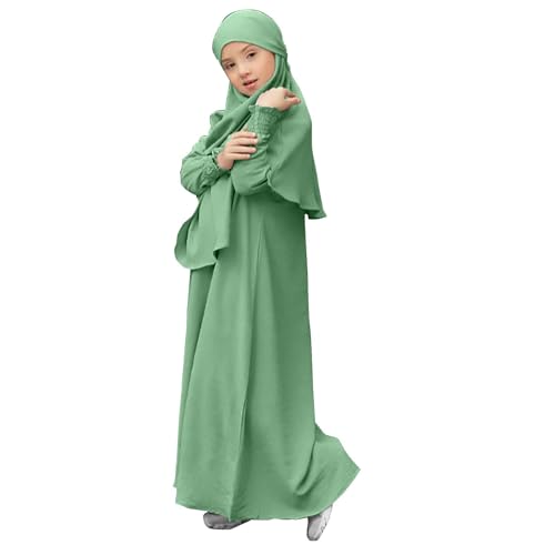Muslim Dress for Girls Islamic Prayer Abaya Long Sleeve Cardigan Kaftan Robe Dresses with Hijab Ramadan Dubai Outfits