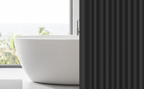 Image of EHZNZIE Black Shower Curtain Liner 72x72, PEVA Waterproof Bath Curtain, No Chemical Smell, 3 Weighted Magnets, Durable with Rustproof Metal Grommets