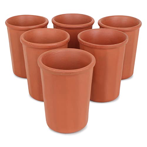 Image of KSI Earthen Clay Drinking Glass Set of 4 | 225 ml Mitti Tumbler for Water Lassi Tea Milk | Brown Unglazed Terracotta Glasses | Traditional Clay Drinkware for Kitchen and Dining