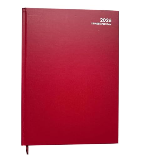 A4 two pages per day 2026 hardback desk diary red restaurant planner