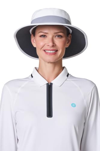 Performance Golf Hat with Wide Brim - UPF 50+ Sun Protection - Fore Golf in White/Steel Grey