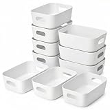 QWORK® 10 Stück weiße Kunststoff-Aufbewahrungsboxen mit Griff 20.5 * 14 * 7 cm, stapelbare PP-Behälter, ideal für Zuhause, Büro und Schule