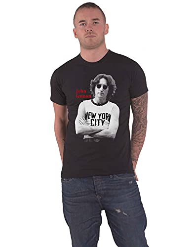 T-shirt John Lennon imprimé noir et blanc col rond coton noir