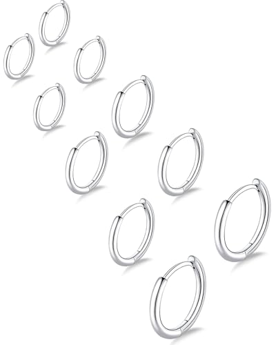 Small Gold Silver Hoop Earrings for Women Men,Hypoallergenic 316L Surgical Stainless Steel Earrings for Sensitive Ears,Cute Cartilage Helix Tiny Huggie Hoops Earring Set for Multiple Piercing Jewelry Gift