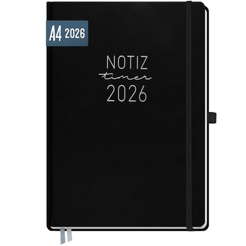 Häfft Wochen-Notiz-Kalender 2026 A4 Schwarz Buchkalender Planer Notiz-Timer Terminplaner Wochenkalender Organizer Terminkalender mit Einstecktasche - nachhaltig & klimafreundlich