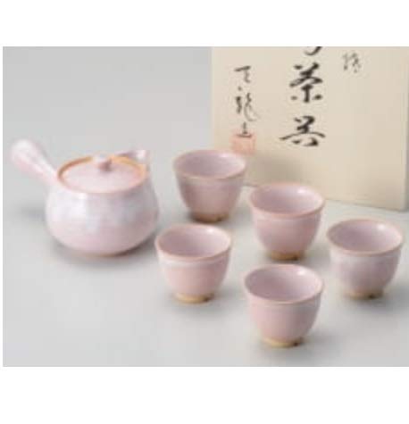 Amazon.co.jp: 萩焼 天龍窯 ガラス釉 モモイロ 茶器揃 茶こし網付 