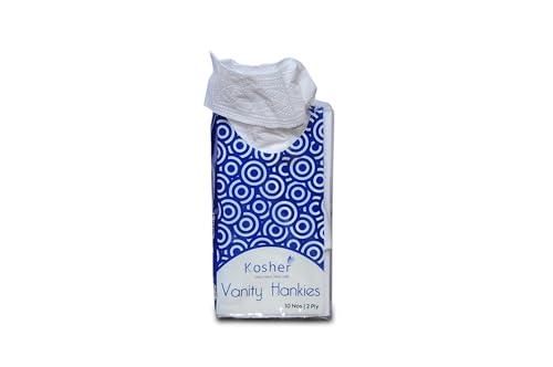 Image of Kosher 2 Ply Vanity Hankey /Pocket Tissue | 10 Pulls X 30 Pack | Total - 300 Pulls | Travel-Friendly Pocket Size | Purse, Bag & Pocket Use