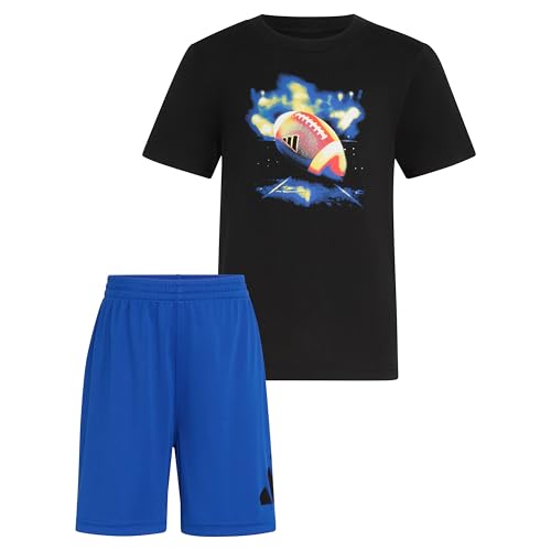 Image of adidas Boys' Short Sleeve Cotton Tee Shirt and Logo Short Set