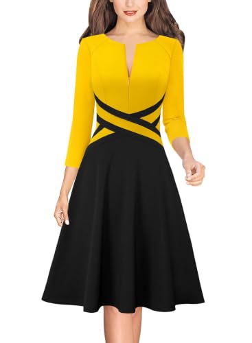 Image of VFSHOW Womens Front Zipper Work Business Casual Office Church A Line Dress