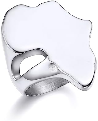 KeyStyle African Map Rings for Men Women, Stainless Steel Mens Bi...