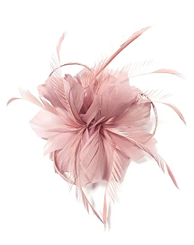 Z&X Women Feather Flower Fascinator Hat with Hair Clip Brooch for Cocktail Wedding, B-nude Pink, One Size