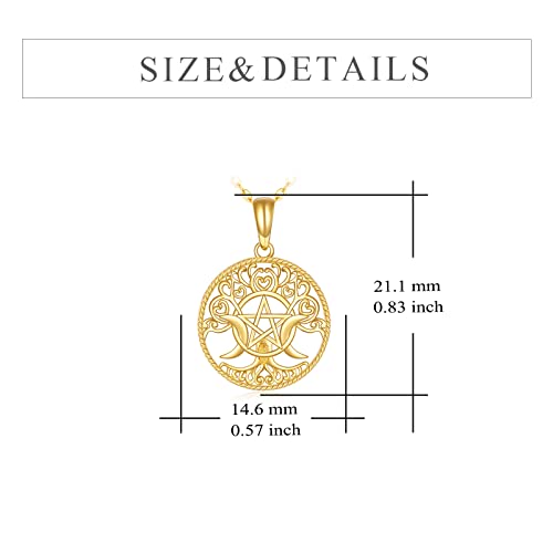 KECHO 14K Gold Pentagram Pentacle Necklace Triple Moon Goddess Pentacle Necklace for Women Real Yellow Gold Pagan Wiccan Magic Amulet Jewelry Gifts4