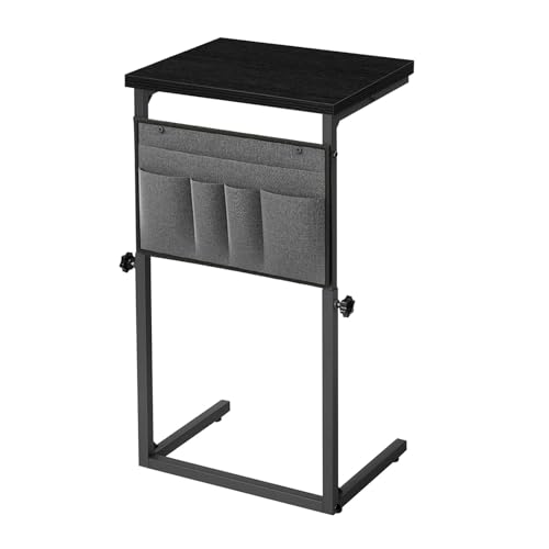 HOOBRO C-Form Beistelltisch, Höhenverstellbar 50–75 cm, Sofatisch, Couchtisch mit 5 Oxford-Stofftaschen, für Wohnzimmer, Schlafzimmer, Badezimmer, Freizeitbereich, Schwarz EBB77SF01 HOOBRO C-Form Beistelltisch, Höhenverstellbar 50–75 cm, Sofatisch, Couchtisch mit 5 Oxford-Stofftaschen, für Wohnzimmer, Schlafzimmer, Badezimmer, Freizeitbereich, Schwarz EBB77SF01