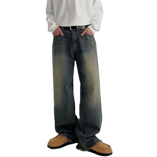 Men's Washed Denim Pants Loose Pants Straight Leg Trousers Jeans