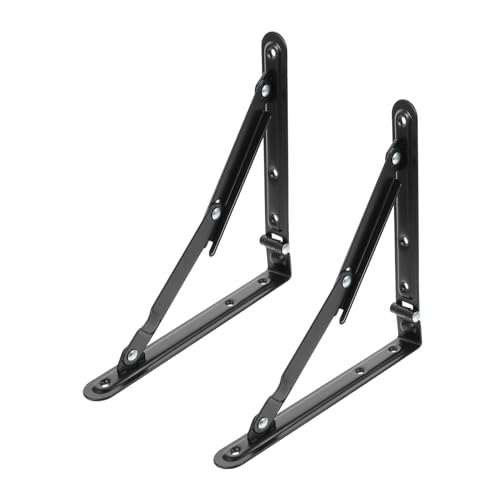 SUNCN 2個 折りたたみ式ブラック三角支持壁掛けブラケット 省スペース収納用 ガレージ オフィス対応簡単設置可能