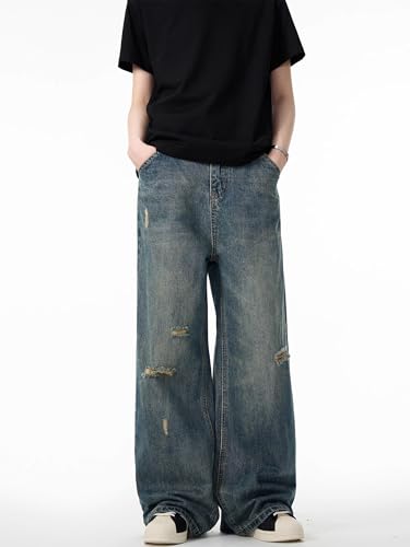 GUOYUXIAO Men's Jeans Washed Chinos Loose Fit Trouser for Men4