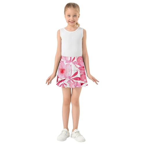 Pink Watercolor Floral Kids Tennis Skirts Casual Girls' Shorts Athletic Skorts Butterfly 4t3