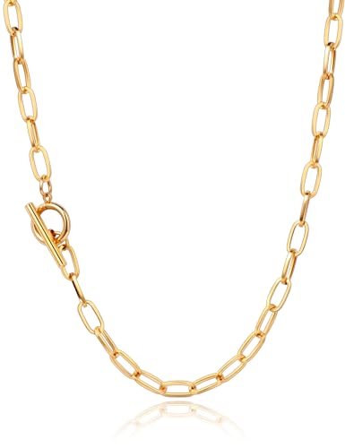 Gold Paperclip Chain Necklace for Women Dainty Gold PVD Plated Paperclip Link Chain Jewelry 16, 18 and 20 Inches